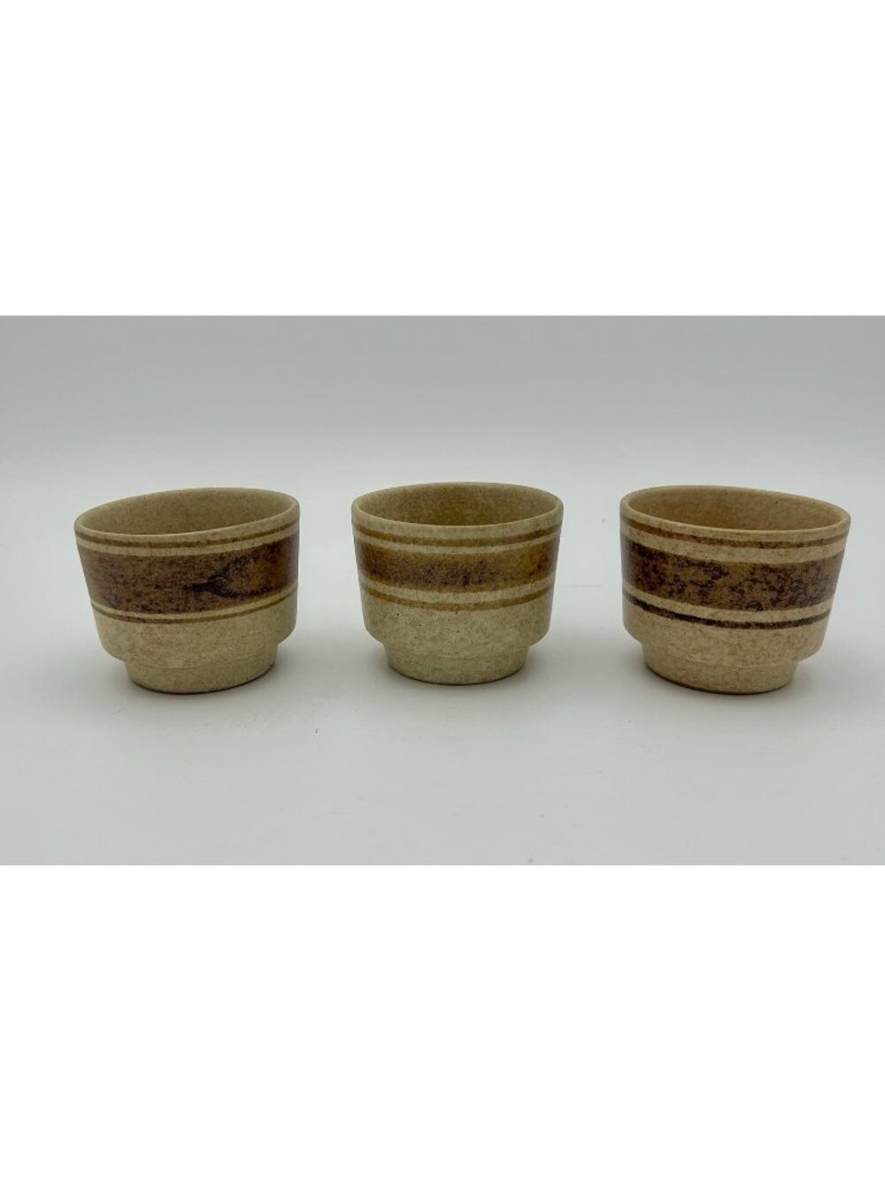 Set of 3 Vintage Pottery Craft Sake/Tea/Wine Cups-Tan and Brown Speckled